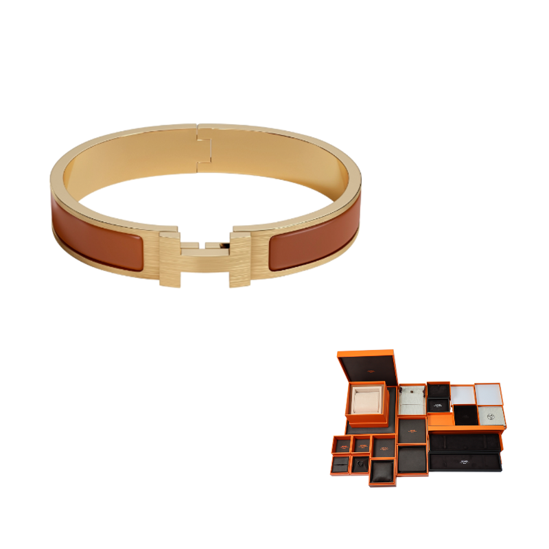 HERMES Enamel Gold-Plated Metal Bangles Men's Gold