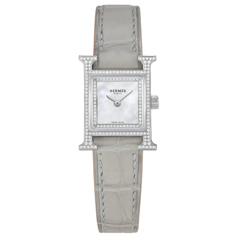 HERMES Wrist Watch Quartz Movement Crocodile Leather Strap 21*17mm White Dial Women's Watch