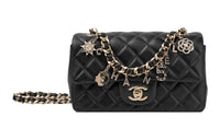 CHANEL Sheepskin Flap Chain Bag, One Shoulder Handbag Mini Women's Black Open
