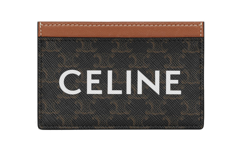 CELINE Triomphe Arc De Triomphe Canvas With Lambskin Card Clip Card Holder Unisex Brown