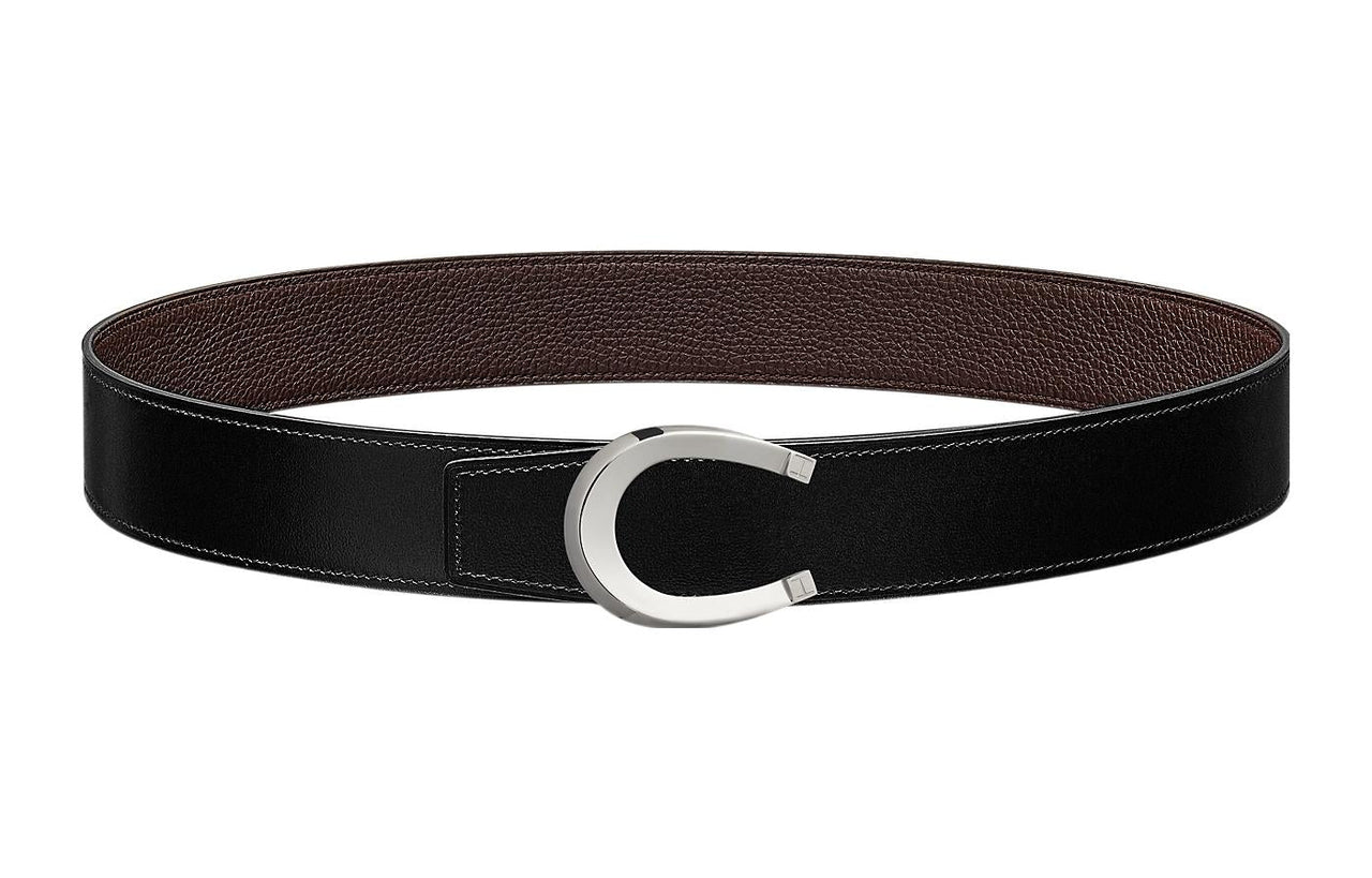 HERMES Togo Calfskin Double-Sided Leather Belt Leather Belts Men's Black/Chocolate Width: 3.8cm