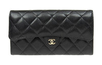 CHANEL Beaded Embossed Calfskin With Metal Accents Card Holder Wallet Women's Black