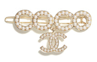 CHANEL Hair Clips Women's Gold And Pearl White