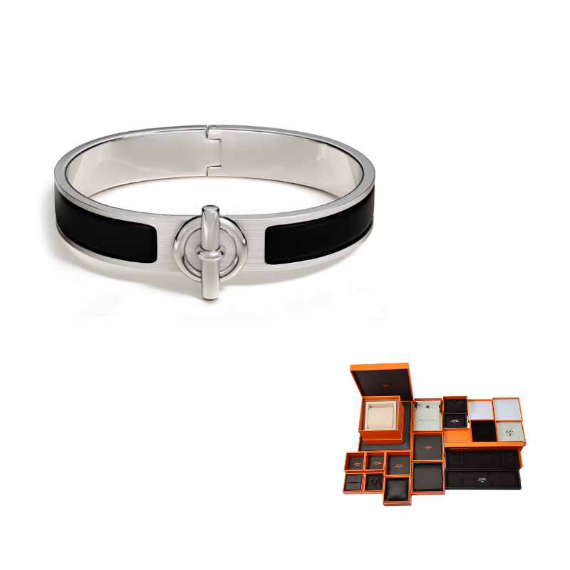 HERMES Enamel Palladium-Plated Bangles Men's Silver