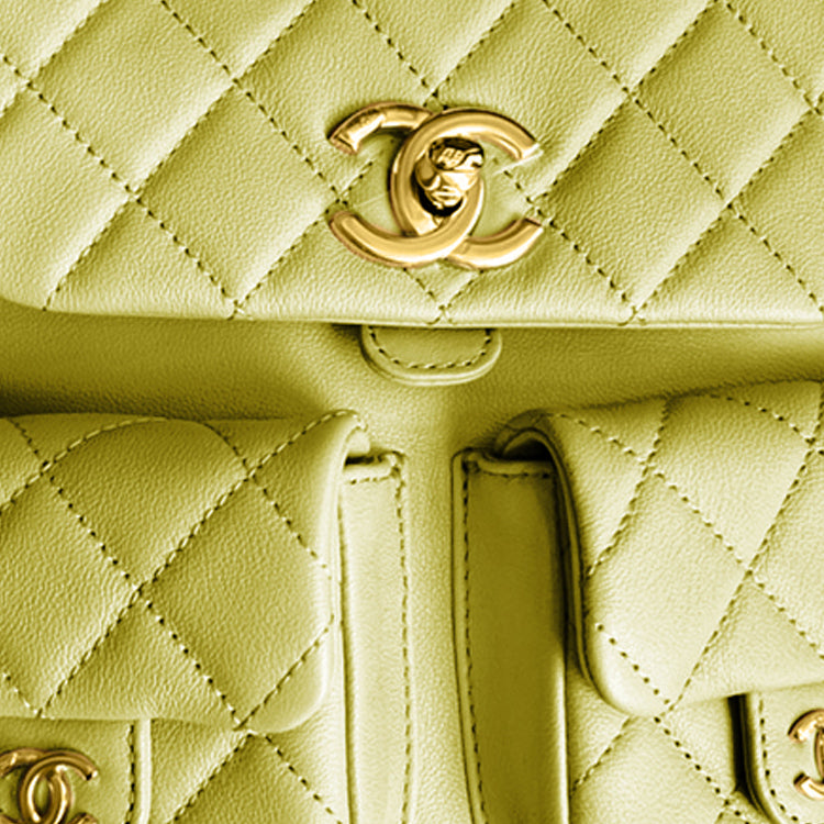 CHANEL Duma Calfskin Backpack Medium Size Women's Olive Green