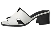 HERMES Helia Genuine Leather Sole Slip-Resistant Slide Slippers 6cm Women's White
