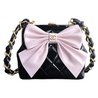 CHANEL 24A Bowknot Gold-Tone Metal Clutch With Chain Black/Pink