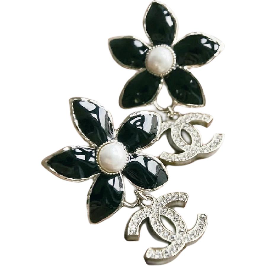 CHANEL Metal Earrings Women's Black