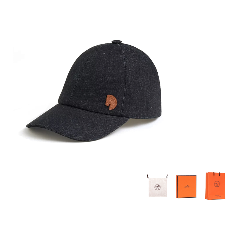 HERMES Cotton Baseball Caps Men's Black