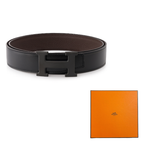 HERMES Togo Calfskin Belt Men's Chocolate/Black Width 3.2cm