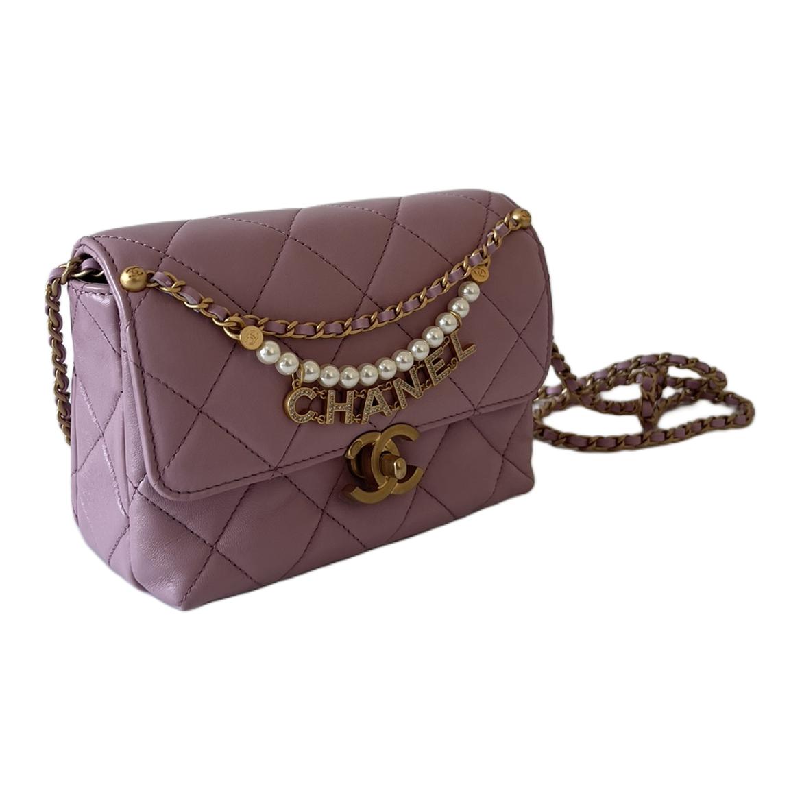 CHANEL Classic Flap CF Artificial Pearl Shiny Lambskin Flap Bag, Shoulder Bag, Crossbody Bag Mini Women's Pink Purple