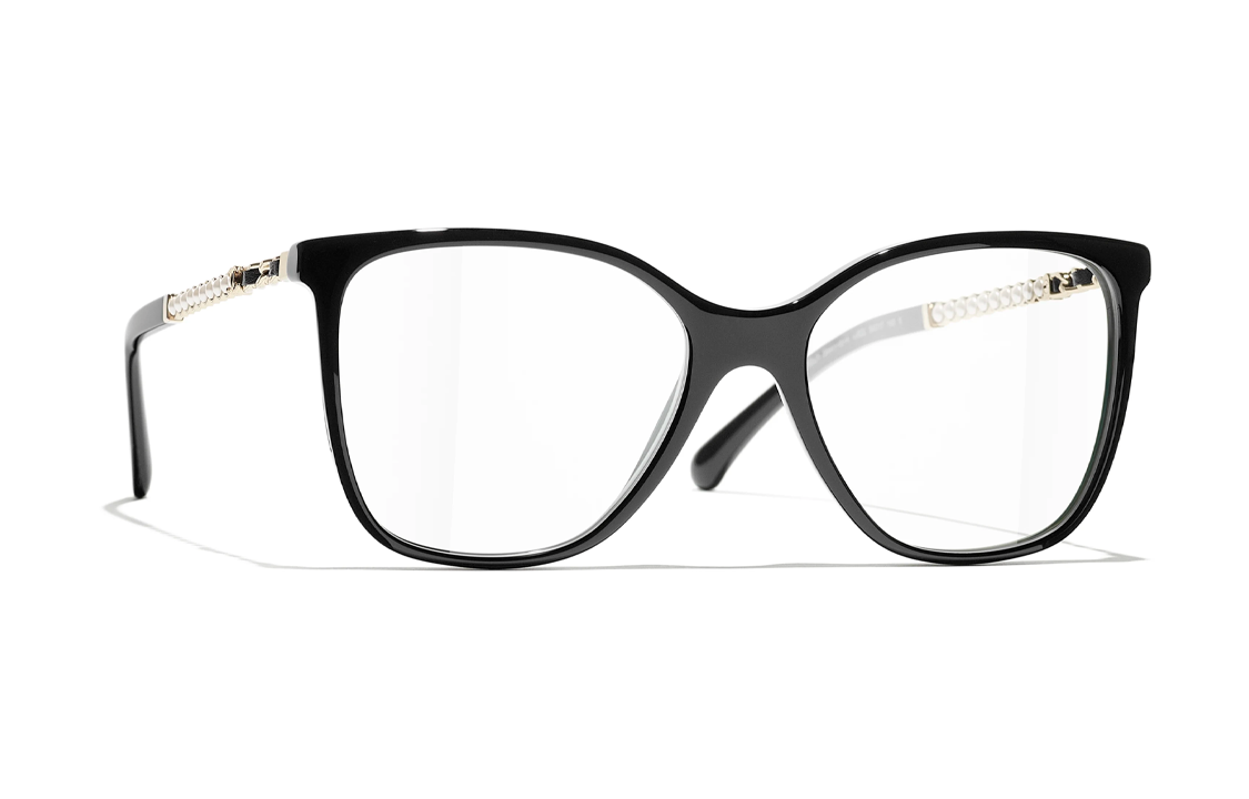 CHANEL Plate Frame Irregular Shape Eyeglass Frames Unisex Black/Gold