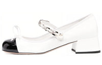 MIU MIU Naplak Block Heel High Heels Women's White Black