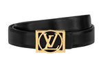 LOUIS VUITTON Classic Logo Smooth Buckle Leather Canvas Leather Belts Women's Black Width 1.8CM