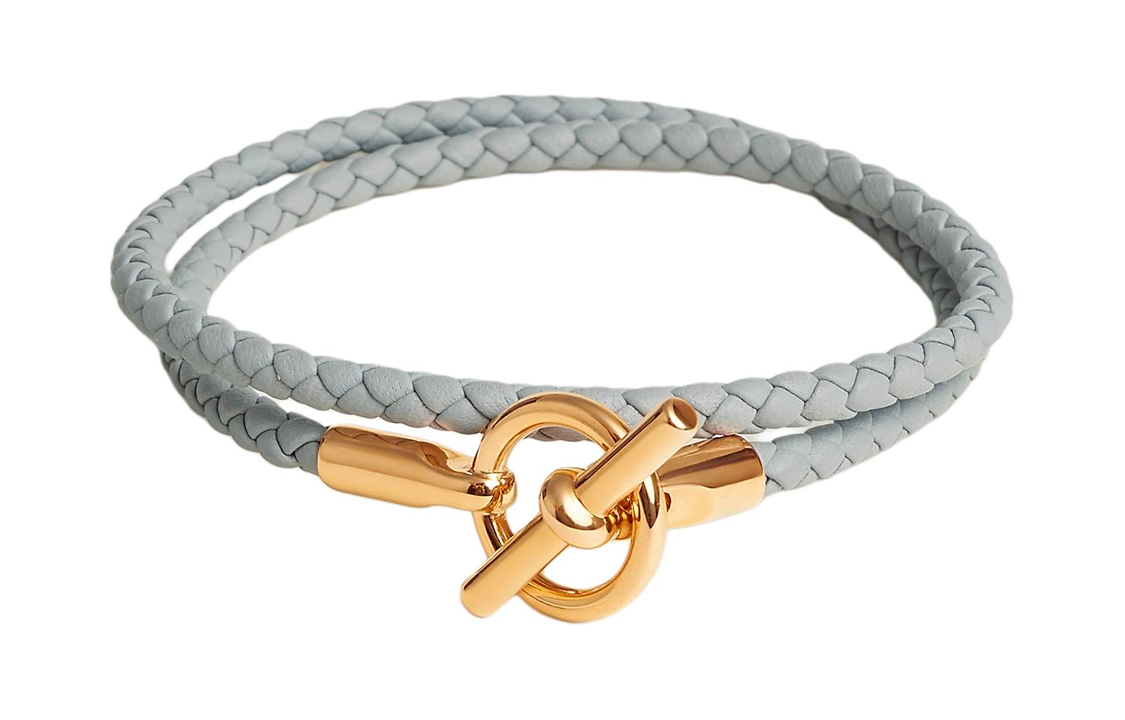 HERMES Calfskin Gold Plated Bracelets Women's Gray