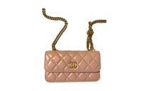 CHANEL Lambskin One Shoulder Crossbody Cell Phone Pouch Small Size Women's Pink