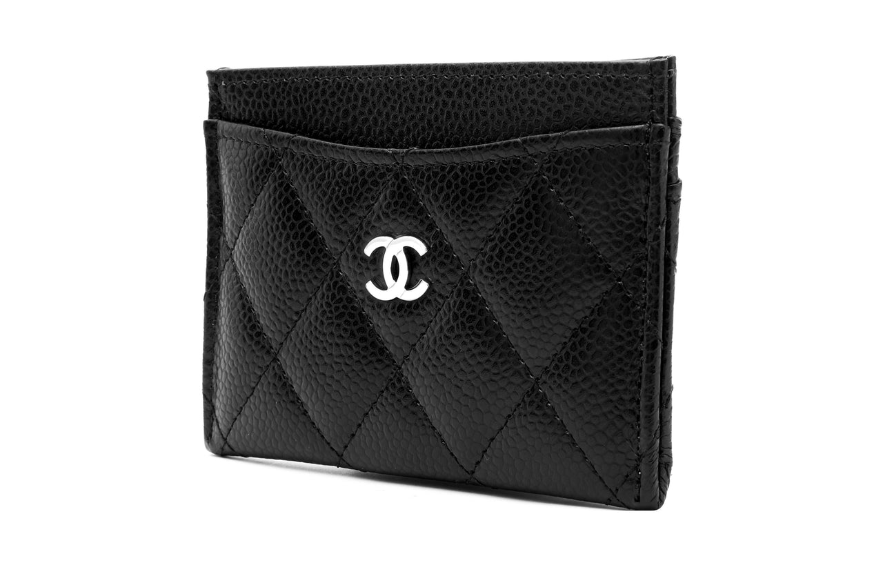 CHANEL Grained Calfskin Card Holder Regular Women's Black
