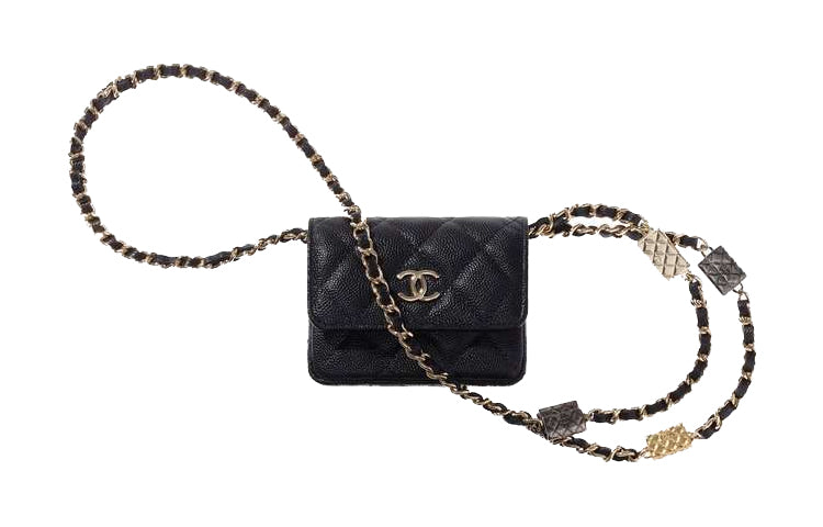 CHANEL Grain Calfskin Shoulder Bag, Crossbody Bag, Coin Purse, Card Holder Regular Women's Black