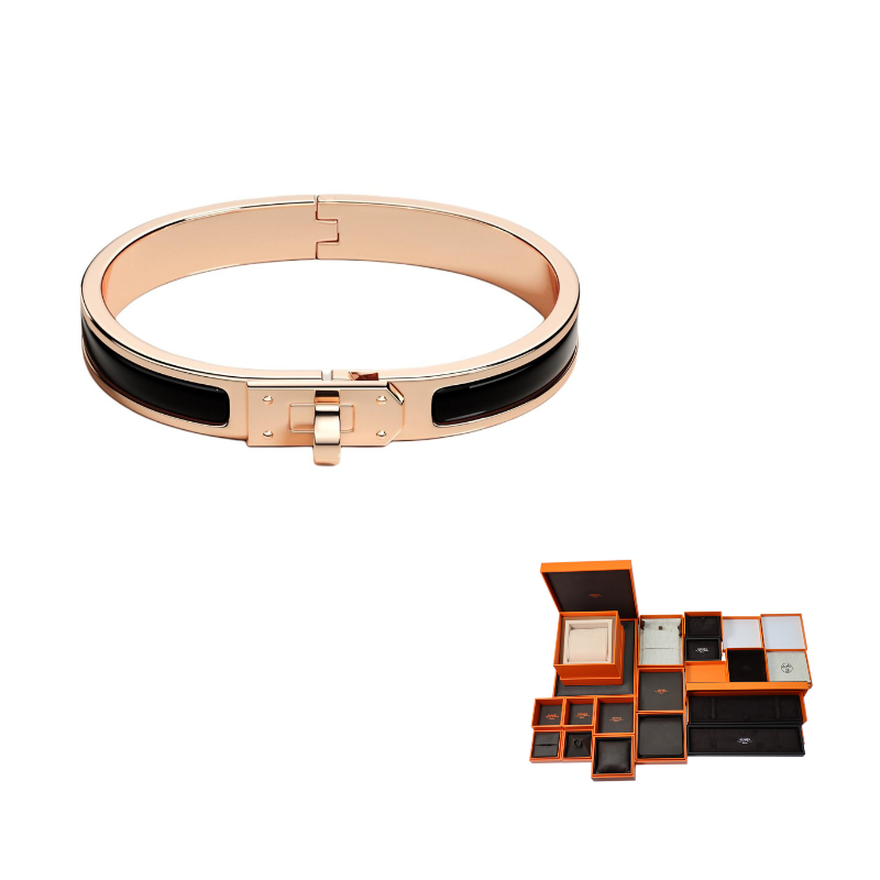 HERMES Rose Gold-Plated Metal Enamel Bangles Unisex Rose Gold