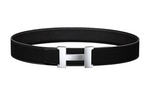 HERMES Calfskin Leather Belts Men's Black Width: 3.8cm