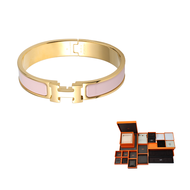 HERMES Gold-Plated Bangles Women's Gold Pink