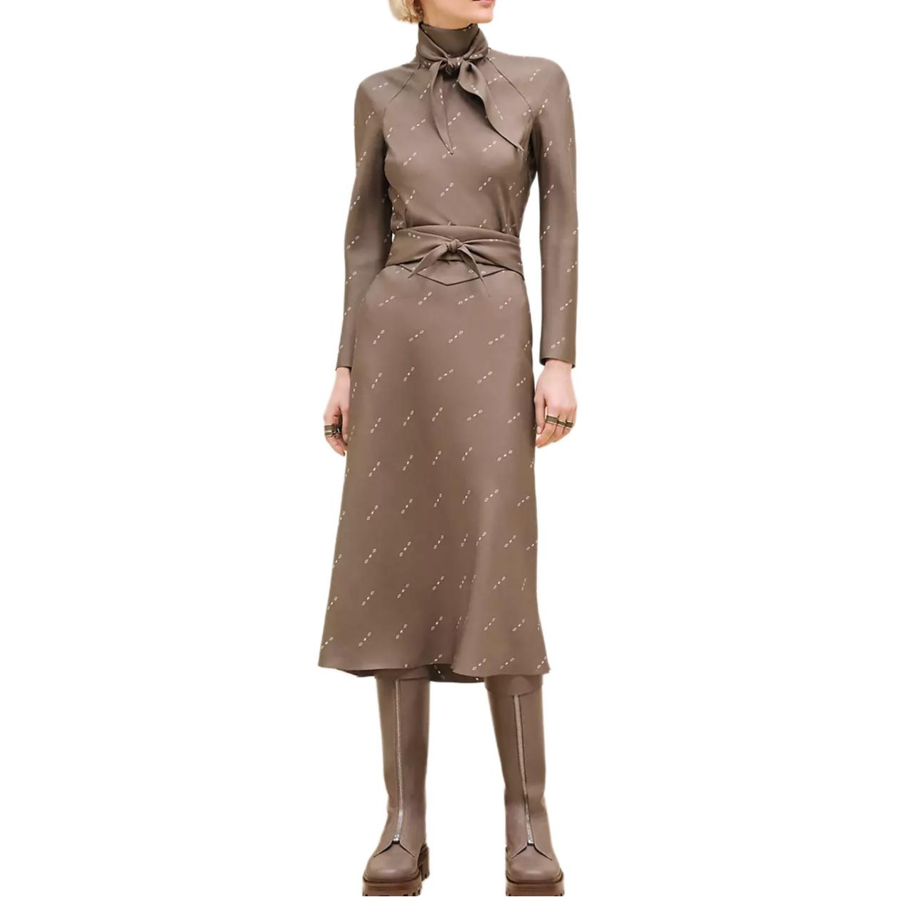 HERMES FW24 Long Sleeved Dress Women's Elephant Gray