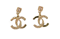 CHANEL Metal Rhinestone Earrings Women's Gold