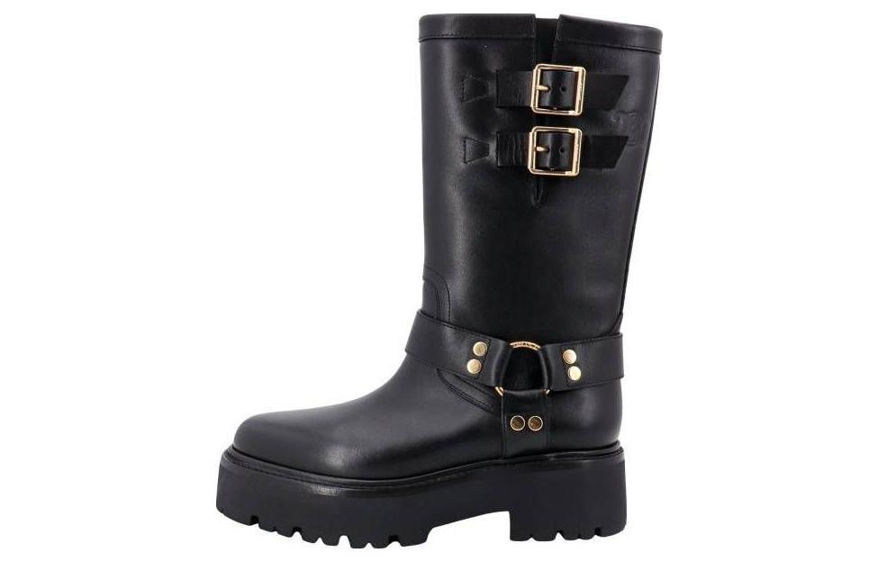 CELINE Engraved Logo Buckled Boots Women's