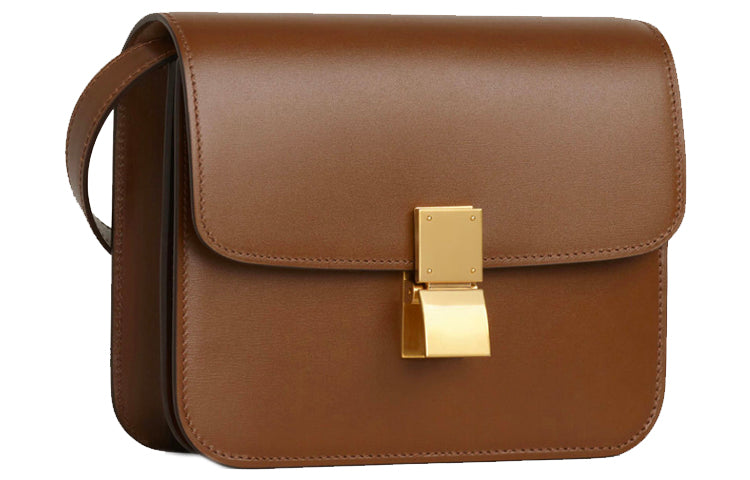 CELINE Classic Bo Polished Cow Leather Tofu Bag Block Shoulder Bag Crossbody Bag Teen Women's Camel