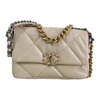 CHANEL 19Bag Sheepskin Handbag, Shoulder Bag, Crossbody Bag Small Size Women's Beige Apricot Milk Tea