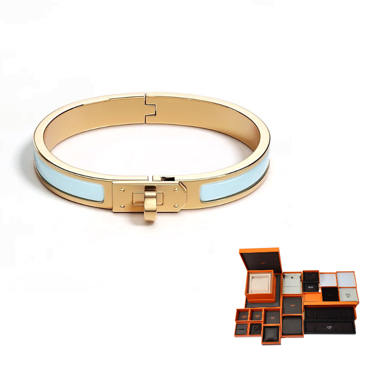 HERMES Enamel Gold plated Bangles Women's Blue