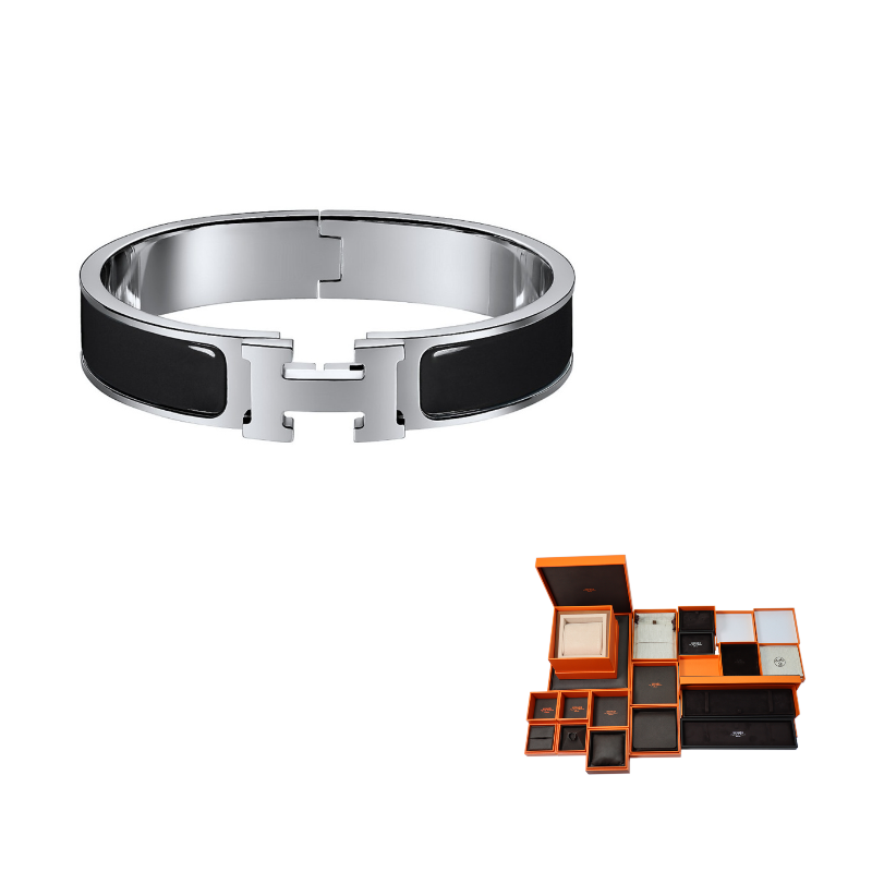 HERMES Clic Palladium-Plated Bangles Women's Black/Silver