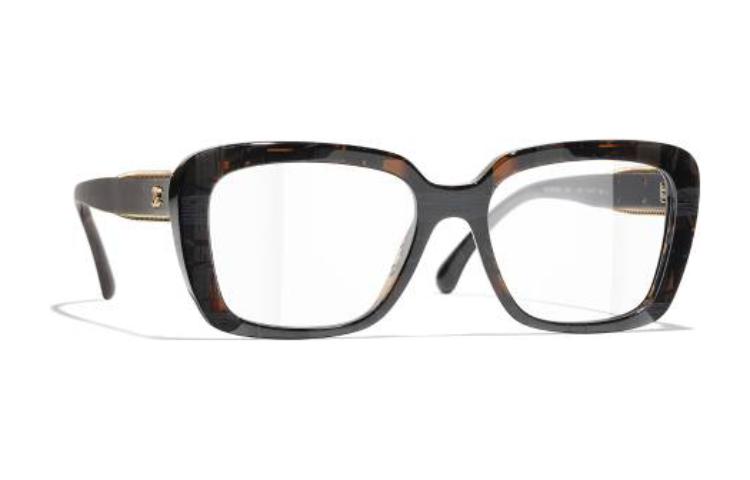 CHANEL Acetate Irregular Shape Eyeglass Frames Men's Brown/Black
