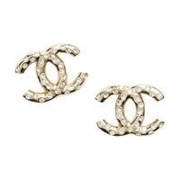 CHANEL Crystal Earrings Women's Gold
