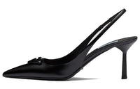 PRADA Patched Logo Brushed Leather Slingback Heels 'Black' Women's