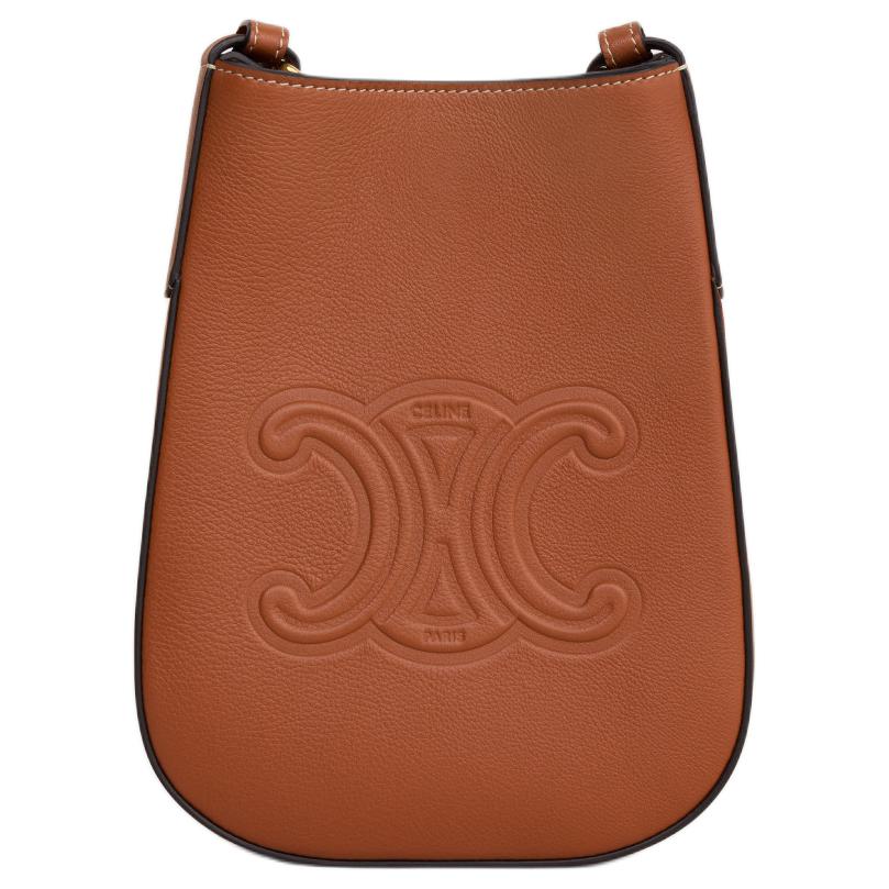 CELINE Cow Leather One Shoulder Crossbody Cell Phone Pouch Women's Tawny