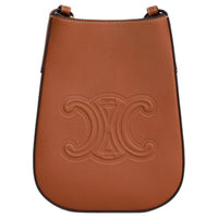 CELINE Cow Leather One Shoulder Crossbody Cell Phone Pouch Women's Tawny