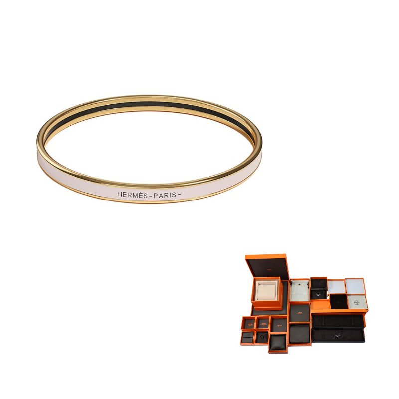 HERMES Enamel Bangles Women's Rose Gold