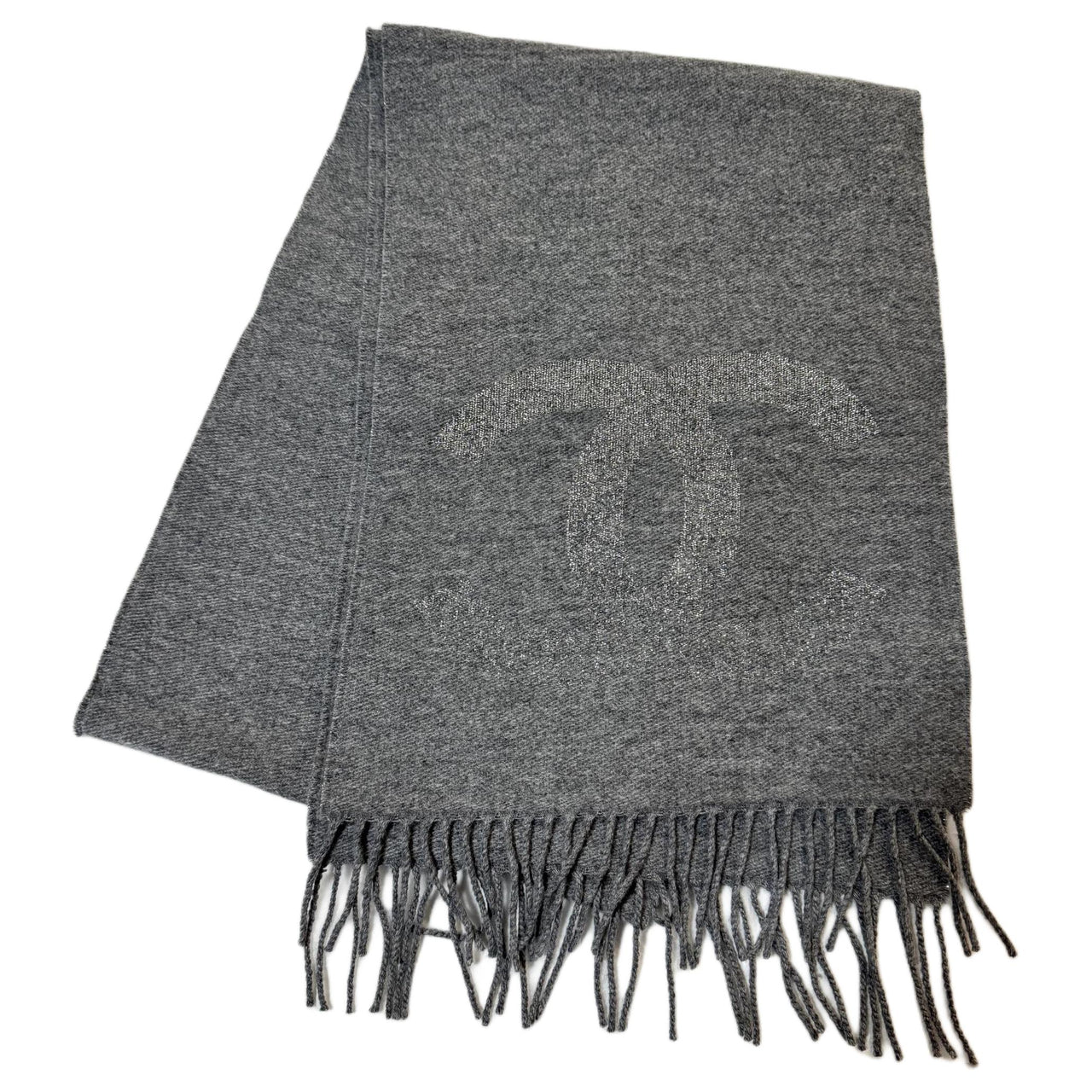CHANEL Sheep Wool Knit Scarves Unisex Gray