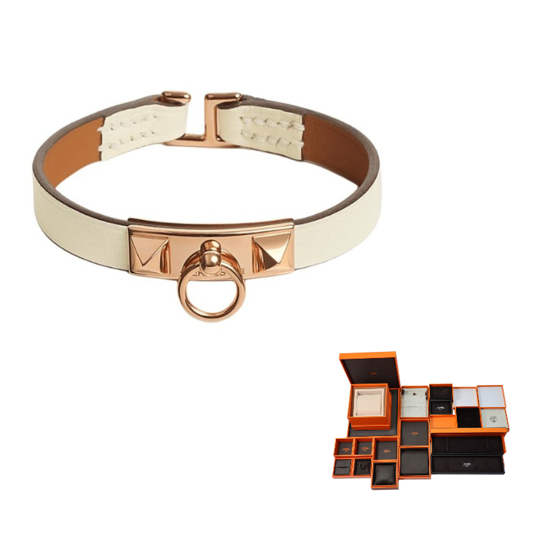 HERMES Leather Bracelets Women's Beige