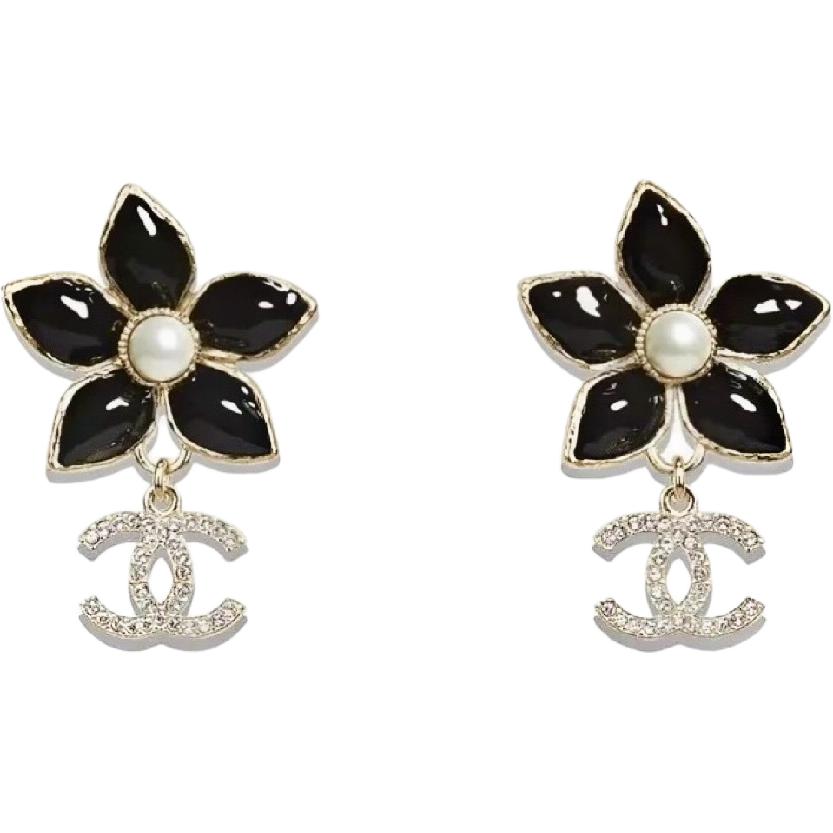 CHANEL Metal Earrings Women's Black