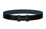HERMES Togo Calfskin Double-Sided Belt Leather Belts Unisex Black/Blue Width: 3.8cm