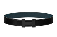 HERMES Togo Calfskin Double-Sided Belt Leather Belts Unisex Black/Blue Width: 3.8cm