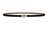 HERMES Letter H Gold Buckle Epsom Calfskin Double Sided Leather Belt Women's Black Width 1.3cm