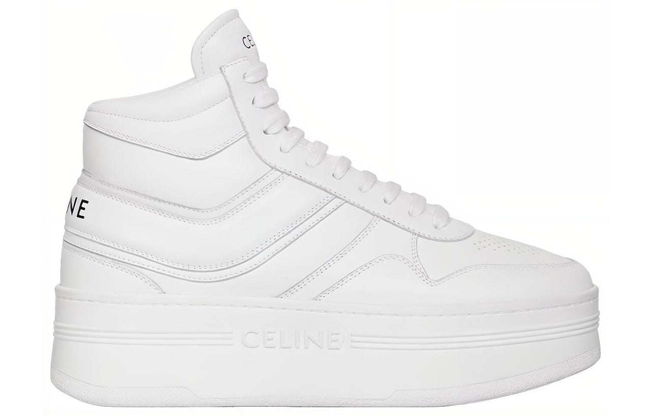 CELINE Block Mid Top Stylish Skateboarding Shoes Women's White