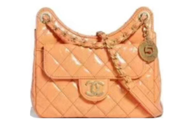 CHANEL Cow Leather Hobo Bag Shoulder Bag Crossbody Bag Small Size Women's Orange