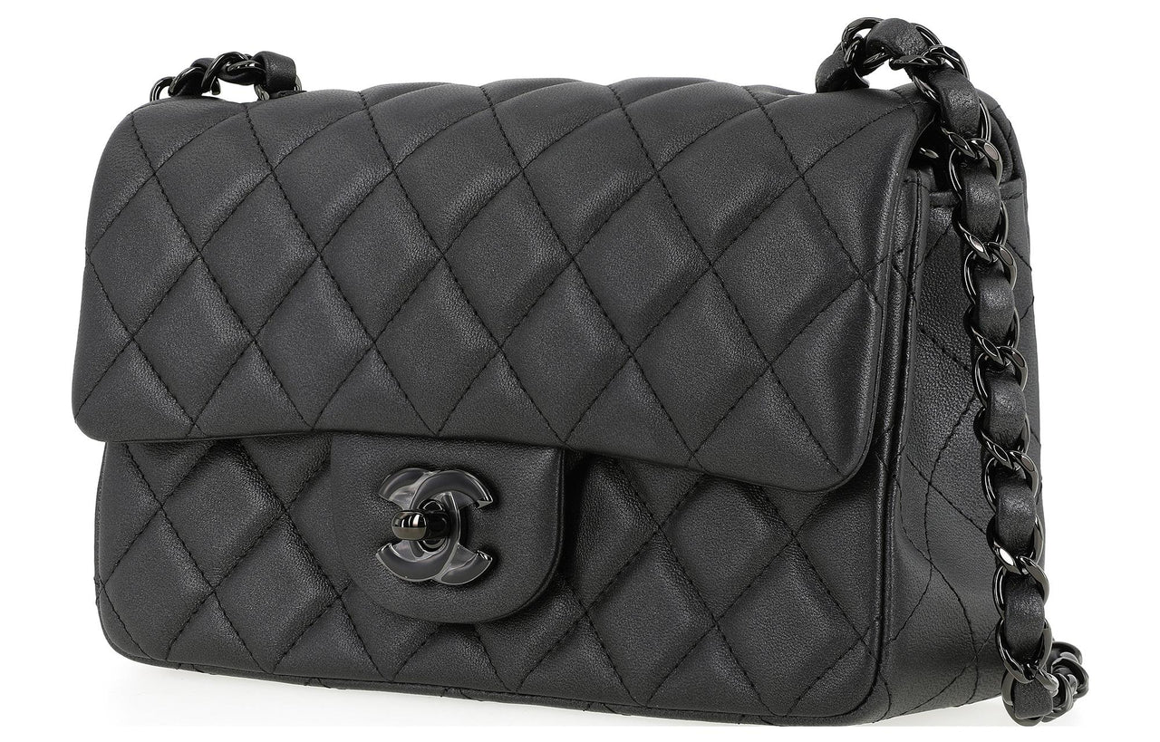 CHANEL Classic Flap CF Sheepskin Mouth Cover Bag Crossbody Bag Mini Women's Black