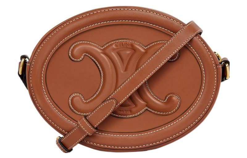 CELINE Cuir Triomphe Smooth Cow Leather Oval Wallet Shoulder Bag Crossbody Bag Small Size Women's Tawny