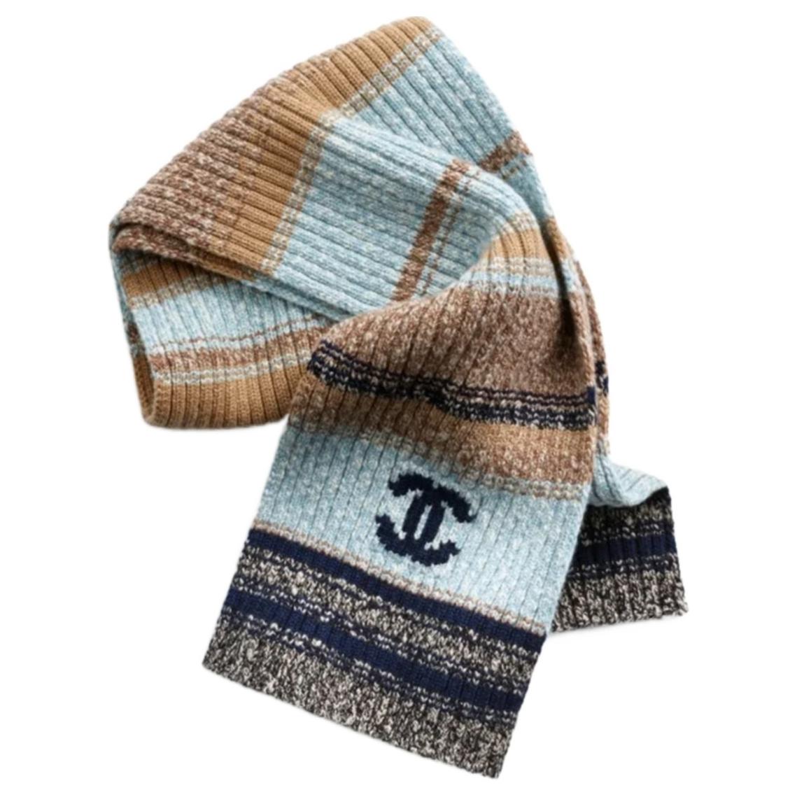 CHANEL Cashmere Knit Scarves Women's Blue