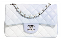 CHANEL Classic Flap CF Leather Shoulder Bag, Crossbody Bag Women's Blue & Purple & White